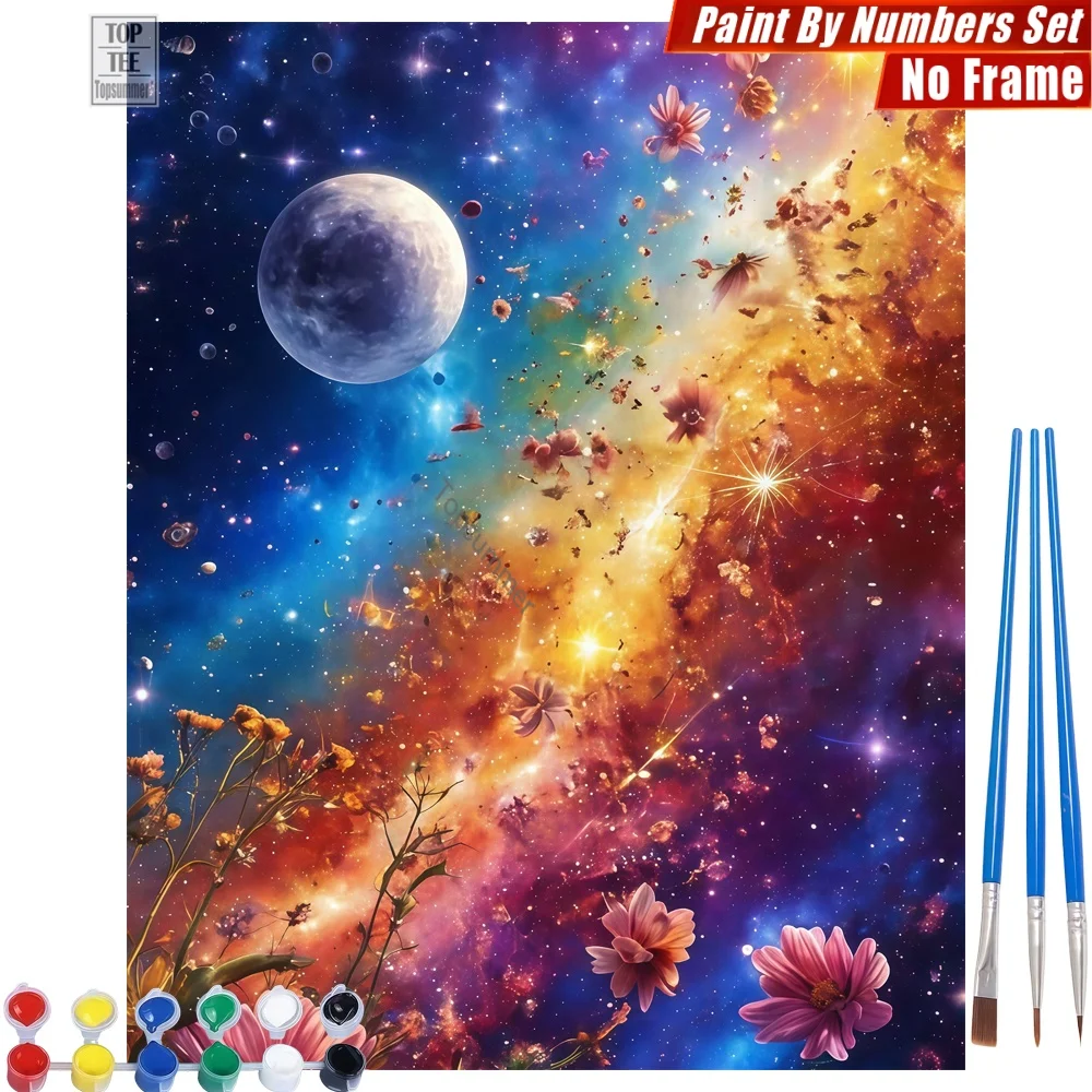 

Cosmic Flowers Moon DIY Painting By Number Kit - Cosmic Flowers Moon Living Room Wall Art Birthday Gift For Grandma