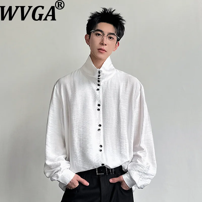

WVGA Spring New Man Tide Multi-button Trendy Long Sleeve Shirts Niche Chic Casual High-end French Drape Stand Collar Tops W20488
