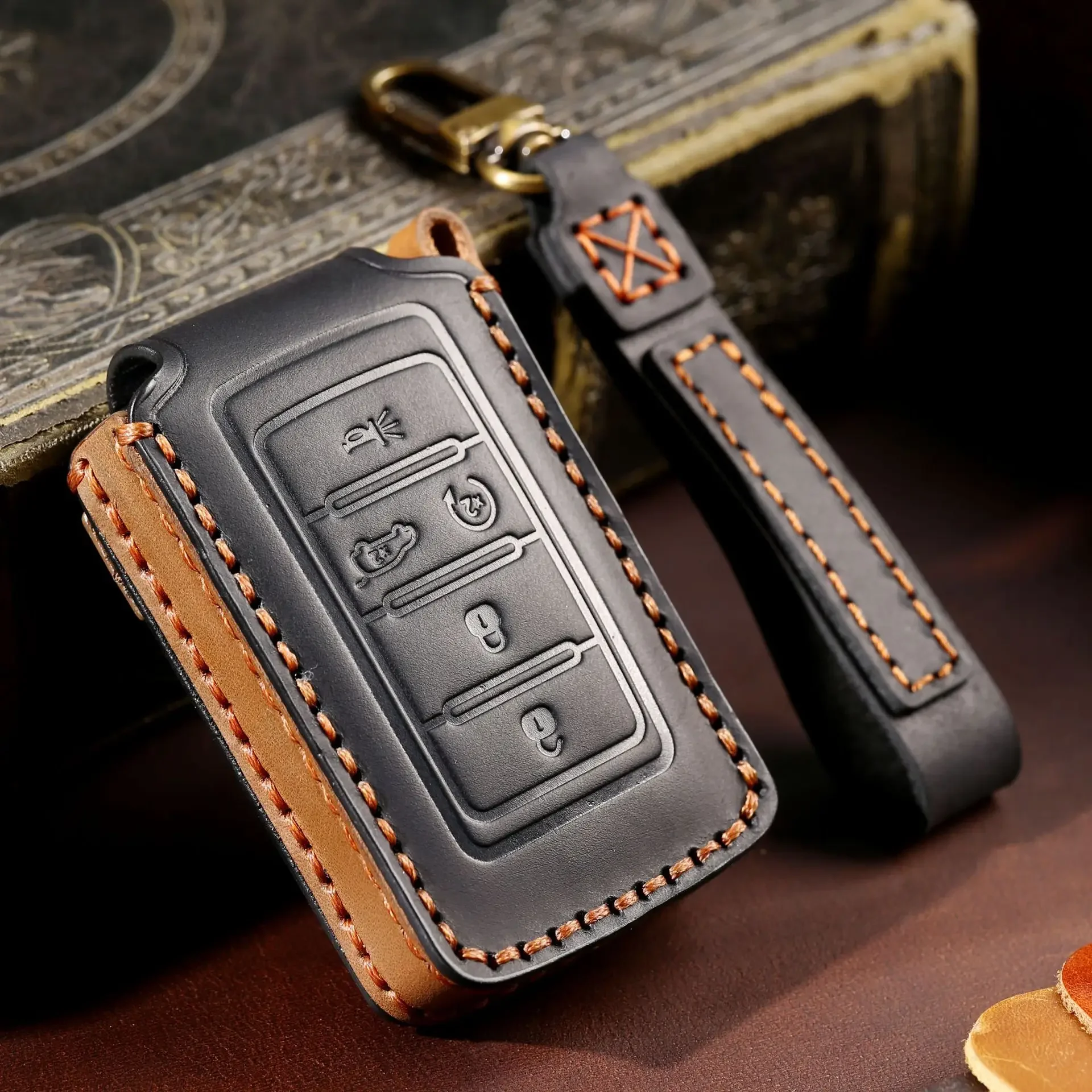 Luxury  Leather Car Key Cover Case for Jeep New Grand Cherokee