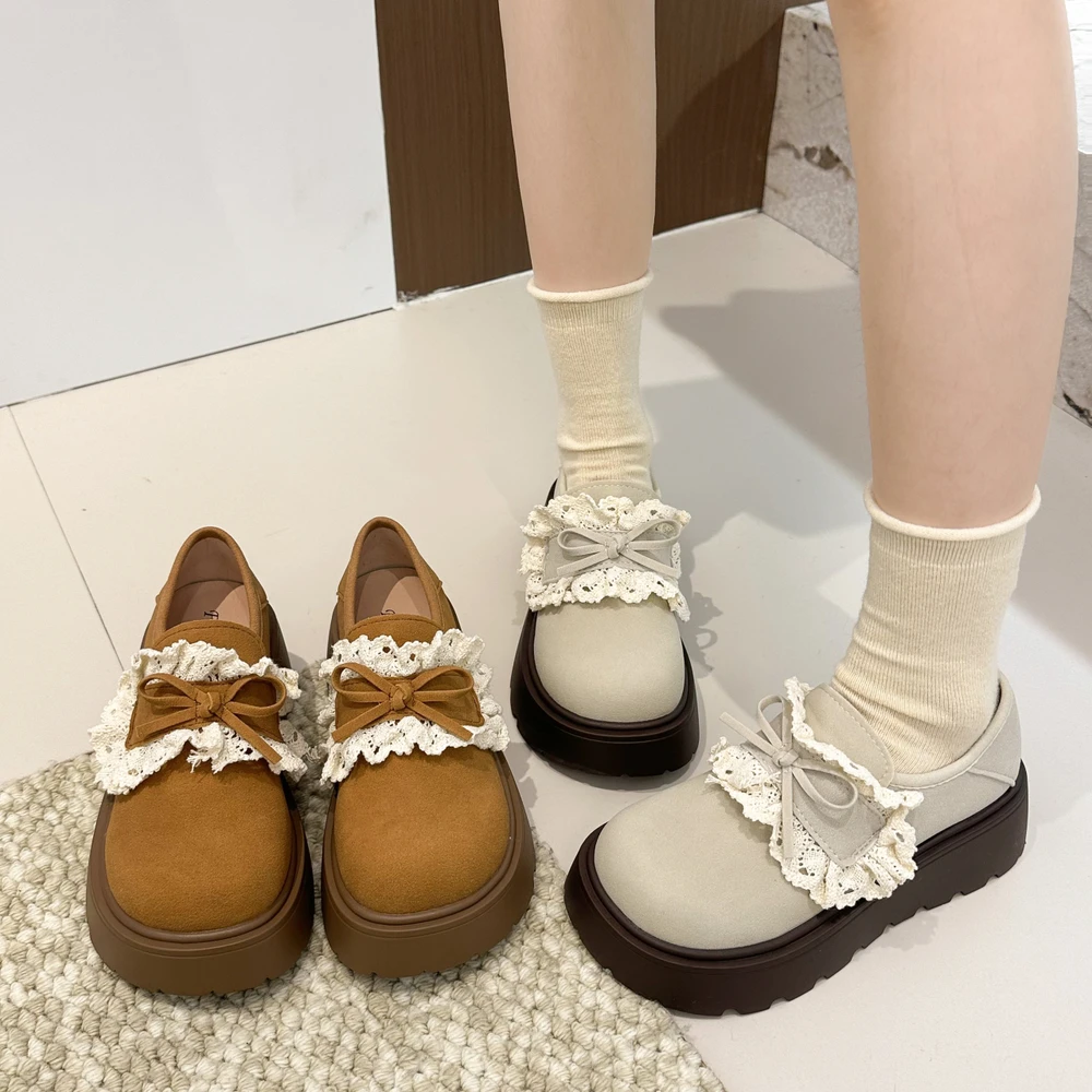 

Lace Platform Mary Jane Shoes Women's Spring New Slip-On Lightweight Round Head Strap Heightened Versatile Comfort Single Shoes