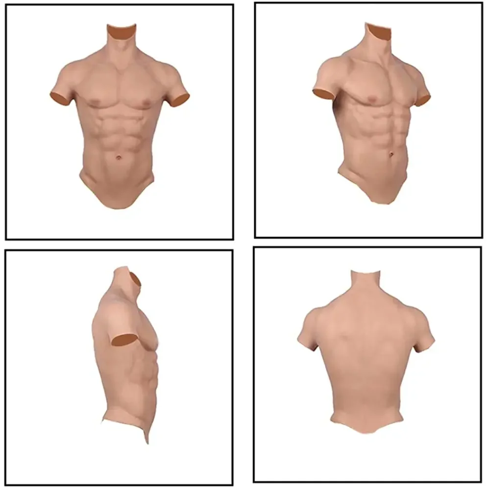 Realistic Fake Muscle Silicone Male Chest Half Body Suit with Floating Point Design, for Cosplay Halloween Props