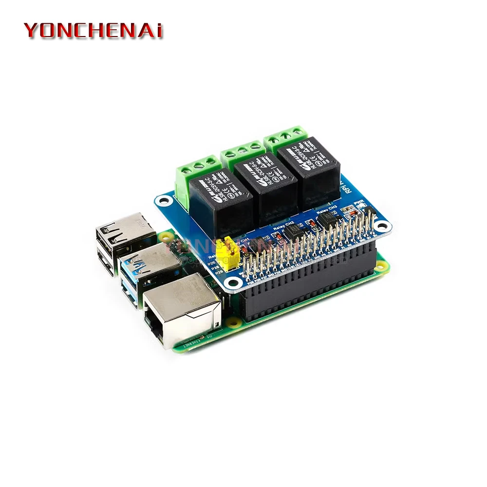 Papan ekspansi Relay 3 saluran, untuk Raspberry Pi 4B 3B + 3B 3 arah modul kontrol Relay Breakout Shield Hat untuk otomatisasi rumah