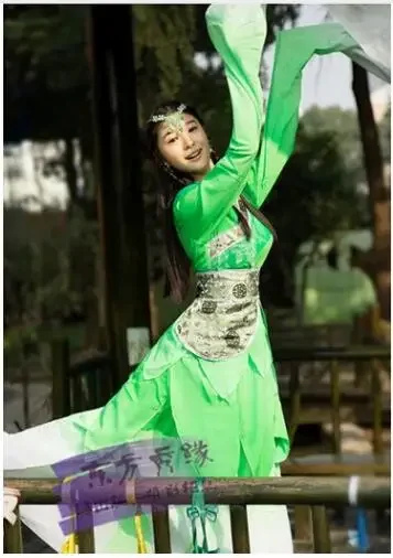 여자 핑크 긴 소매 중국 고전 무용 의상 블루 워터 슬리브 소녀 hanfu 공주 드레스 고대 요정 코스프레