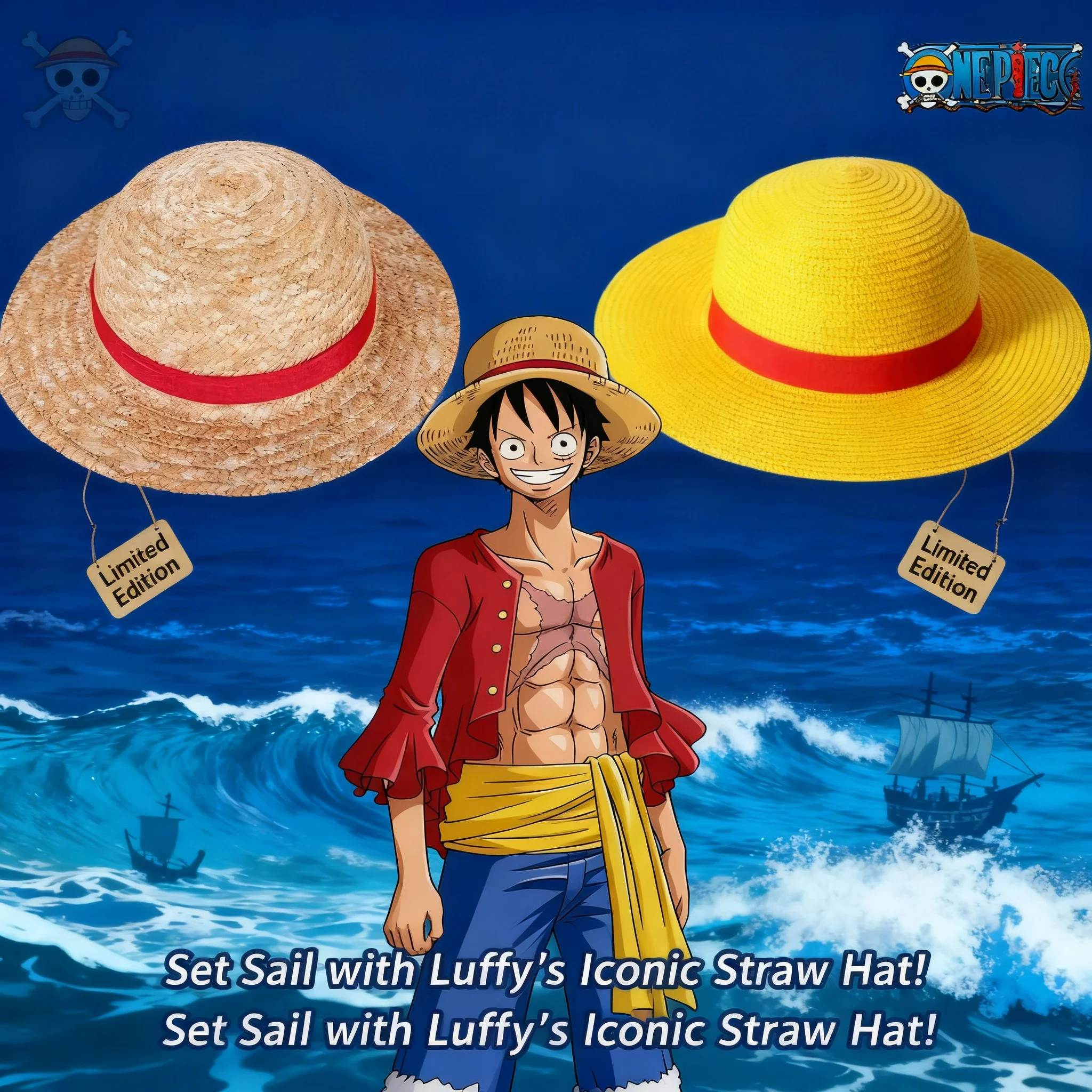 

One Piece Cosplay Straw Hat Luffy Cap Anime Role Play Stage Performance Accessories Adult Unisex Sunshade Hat for Men Women