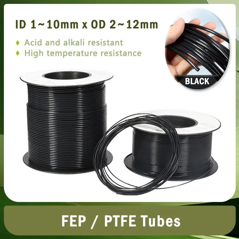 Black ID 0.5 1 2 2.5 3 4 5 6 7 8 10mm PTFE Tube FEP Insulated Hose Extruder J-head Rigid Pipe 600V For 3D Printer Parts 1~10m