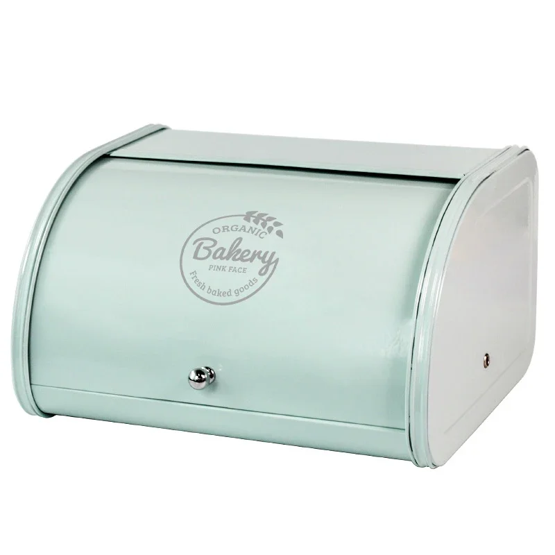

Metal Bread Box Bin Kitchen Storage Containers Home Kitchen with Roll Lid Kitchenware Store Storage Box Light Green Bread Holder