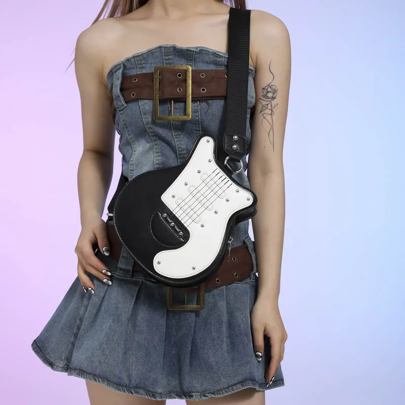 Y2K Style Creative Guitar Shaped Women Shoulder Bags Novelty Crossbody Bag Funny Novelty Bag 2024 New PU Crossbody Bag