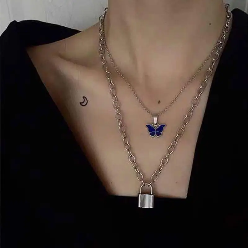 J78F لطيف للفراشة قلادة قلادة الأحجار الكريمة العاطفة الشعور تغيير لون الرقبة