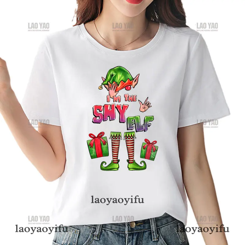 I'm Shy Elf Women Tshirt Christmas Family Elf Costume T Shrit Christmas Hot Sale O-neck Printing Tshirt Female Short-sleev Tees