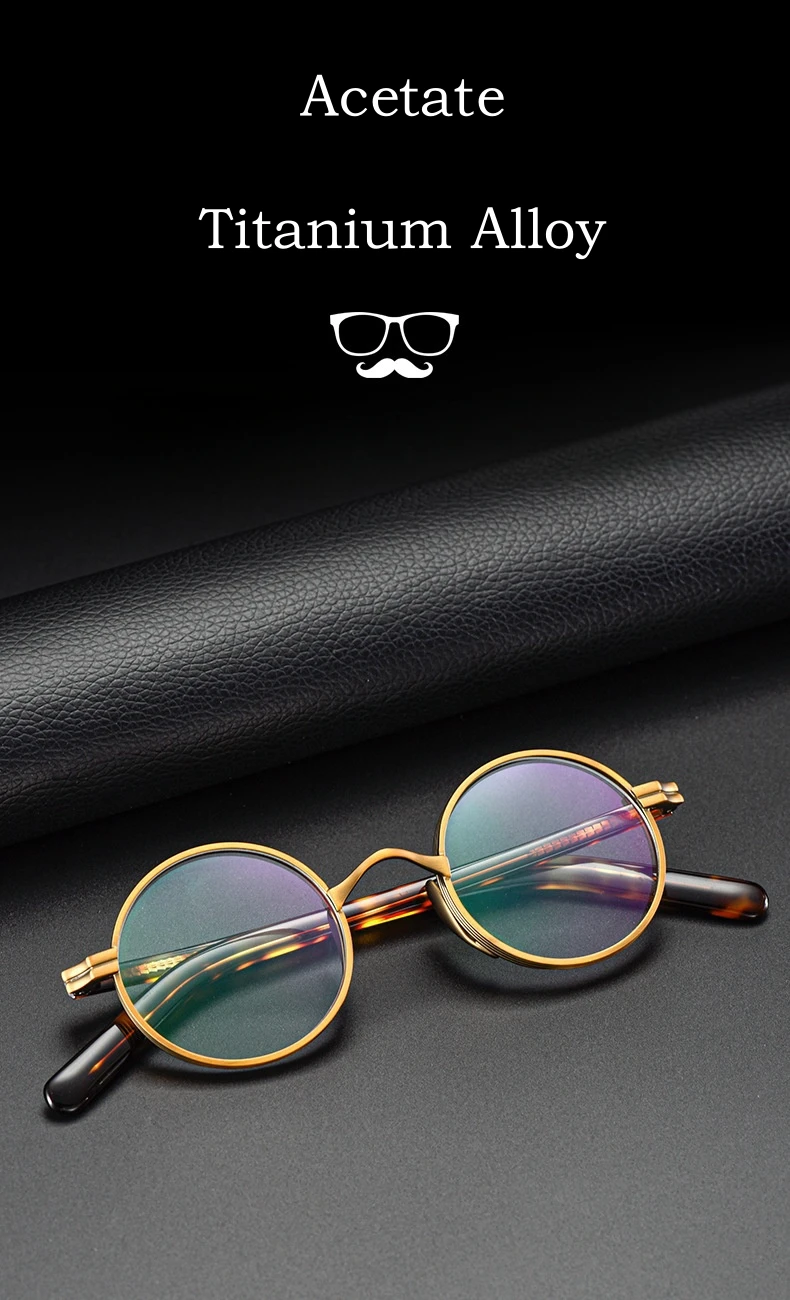 YIMARUILI Ultra-licht Titan Legierung Acetat Brillen Frauen Mode Retro Runde Kleine Optische Brillen Rahmen Männer – Detail 1