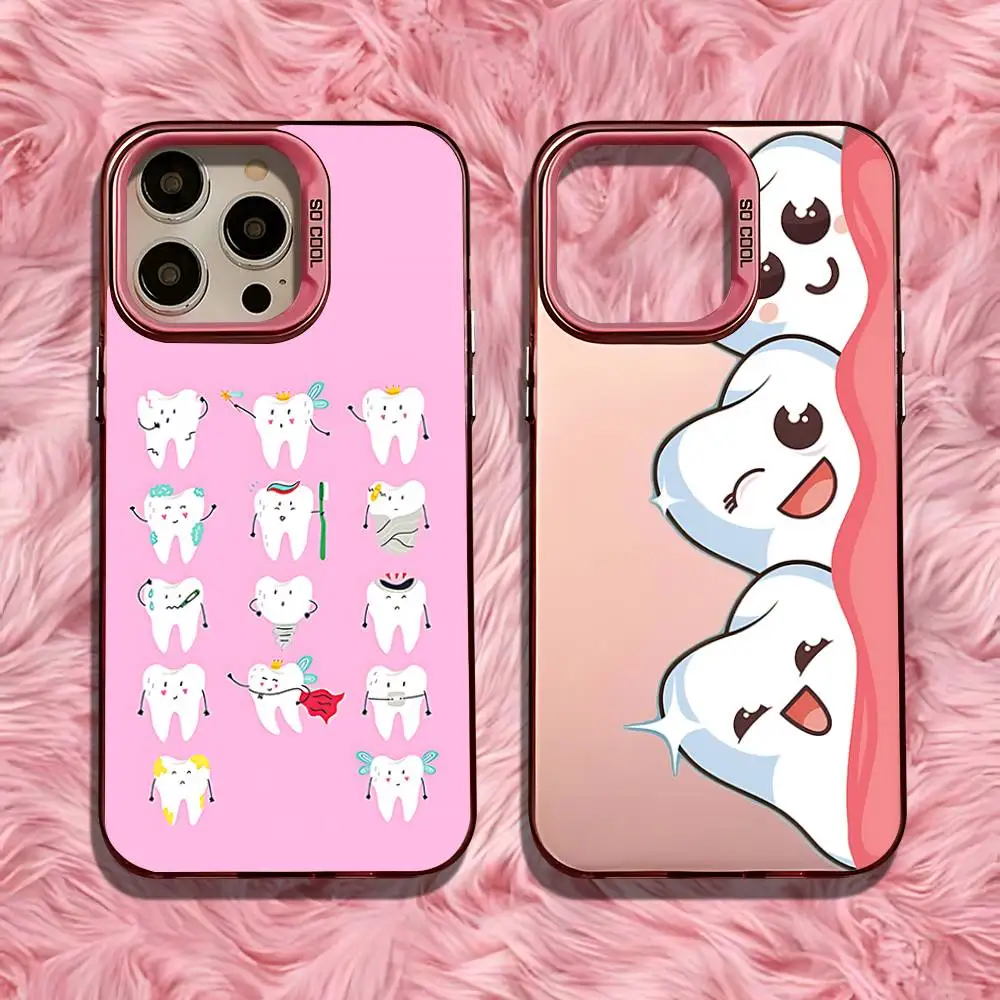 

Cartoon Teeth Dentist Phone Case For iPhone 16,15,14,13,12,11,Pro,Max,Plus,Mini,SE Anti Fall Pink Matte Hard Bumper