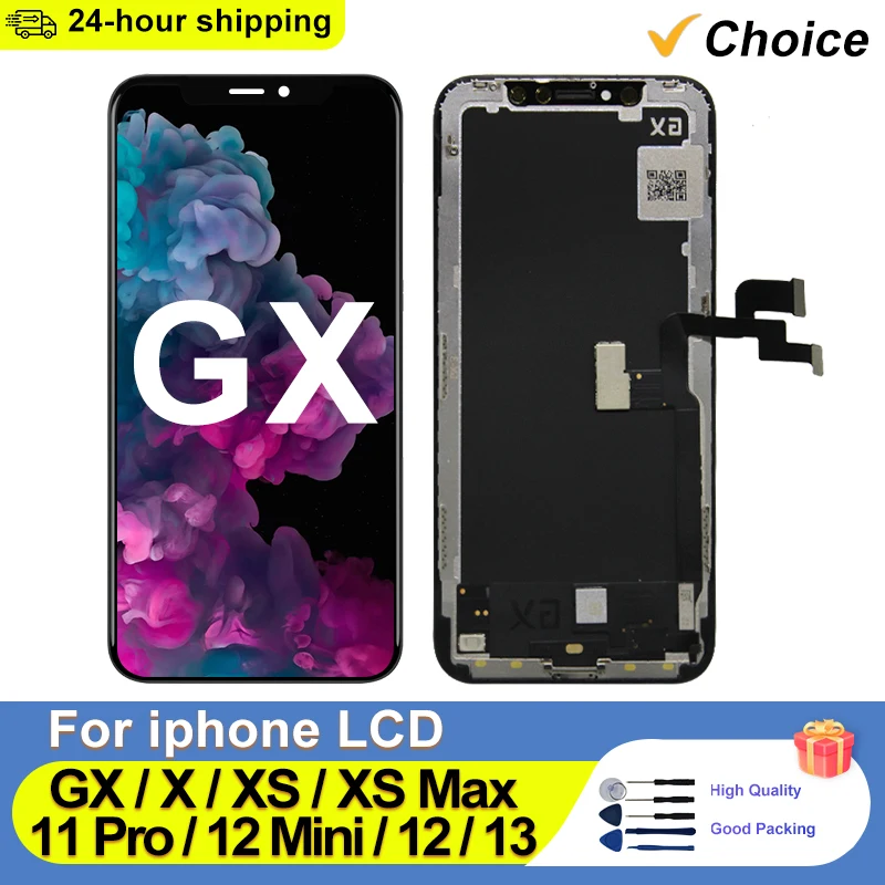 GX جديد OLED آيفون X LCD XS ماكس XR شاشة تعمل باللمس لهجة حقيقية مع ثلاثية الأبعاد آيفون 11 LCD 12 برو محول رقمي صغير استبدال 13