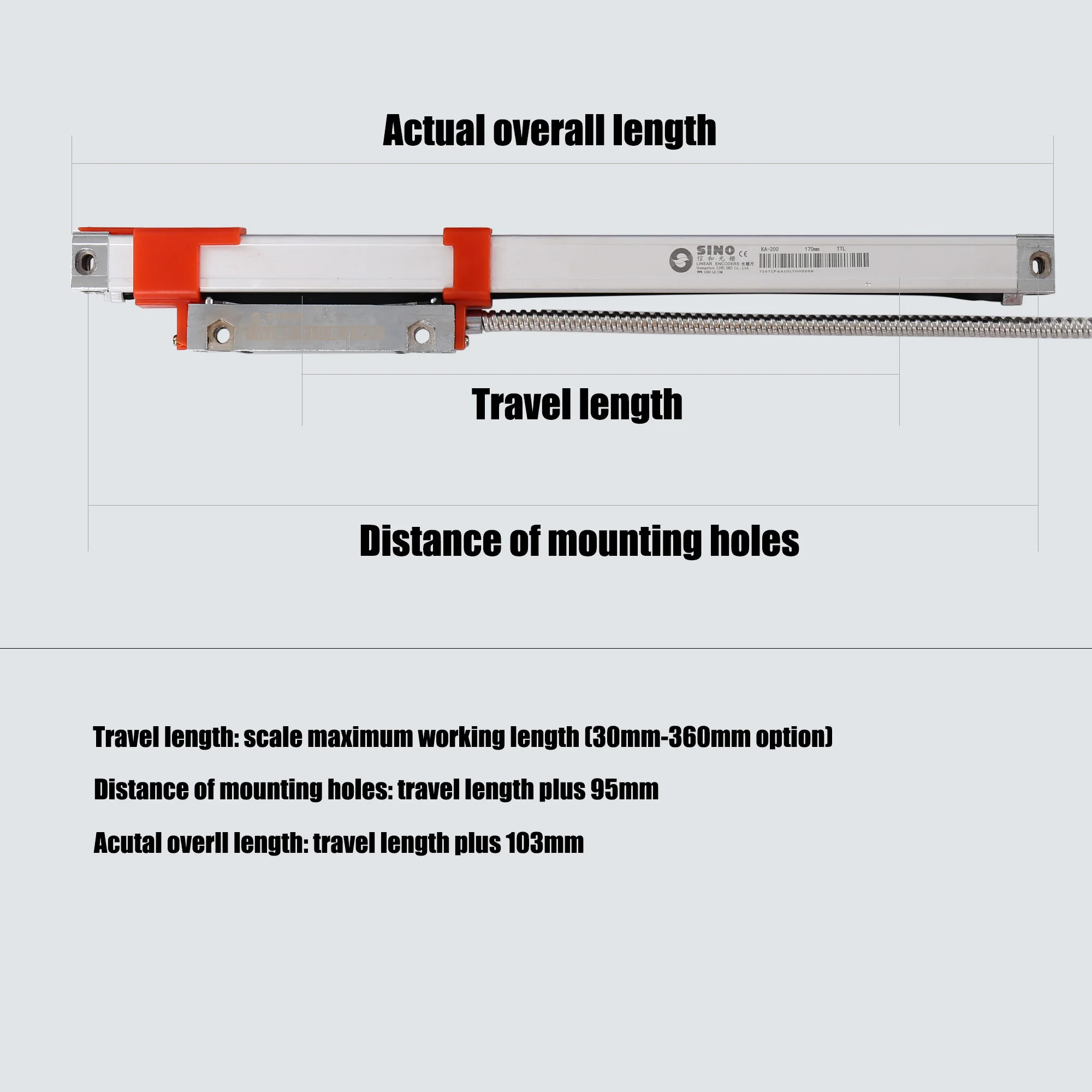 Sino KA-200 210 220 230 240 250 260 270 280 290mm 16mm*16mm Slim Linear Scale Line Grating Ruler Sensor For Mini Lathe Milling