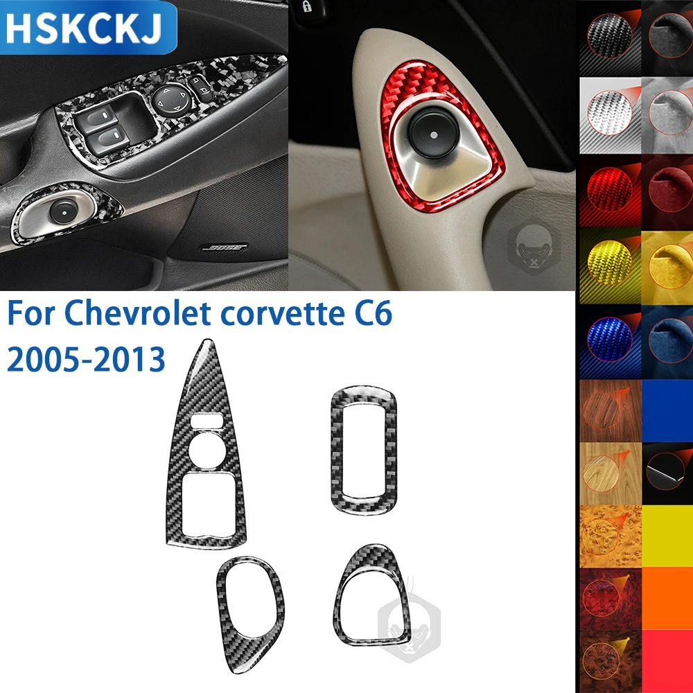 

For Chevrolet Corvette C6 2005-2013 Accessories Carbon Fiber Car Interior Windows Control Panel Cover Trim Sticker