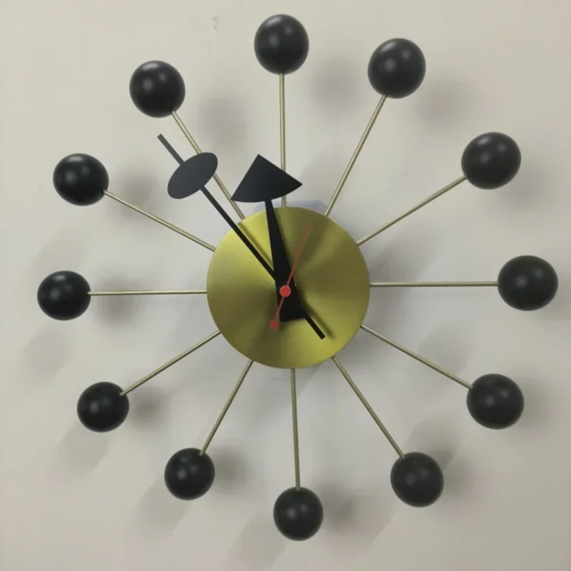 High Quality Nature Wall Clock Brass Bell Shell with Second Hand Metal SolidWood Ball Quiet Design Nordic Home Decoration Black