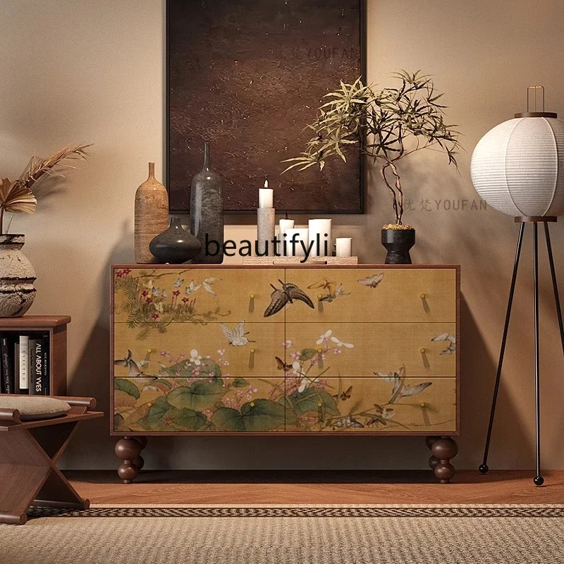 

Asmt56Chinese style Baidietu solid wood living room porch side cabinet multi-functional aisle cabinet six chest cabinet