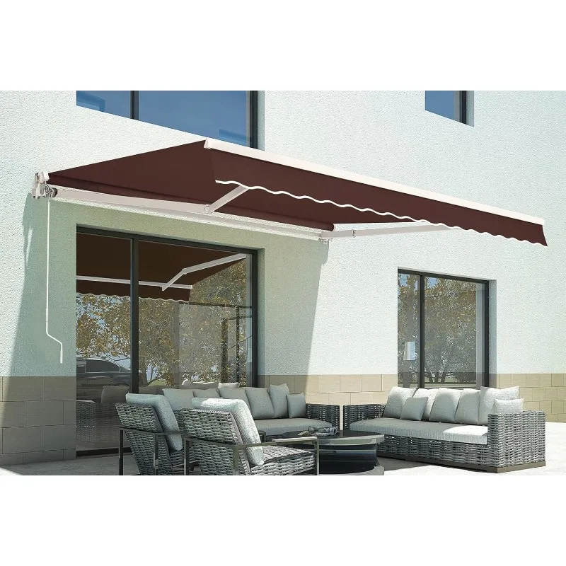 12x10 Feet Manual Retractable Patio Door Window Awning Sunshade Shelter Outdoor Canopy, 1210 (Coffee Brown)