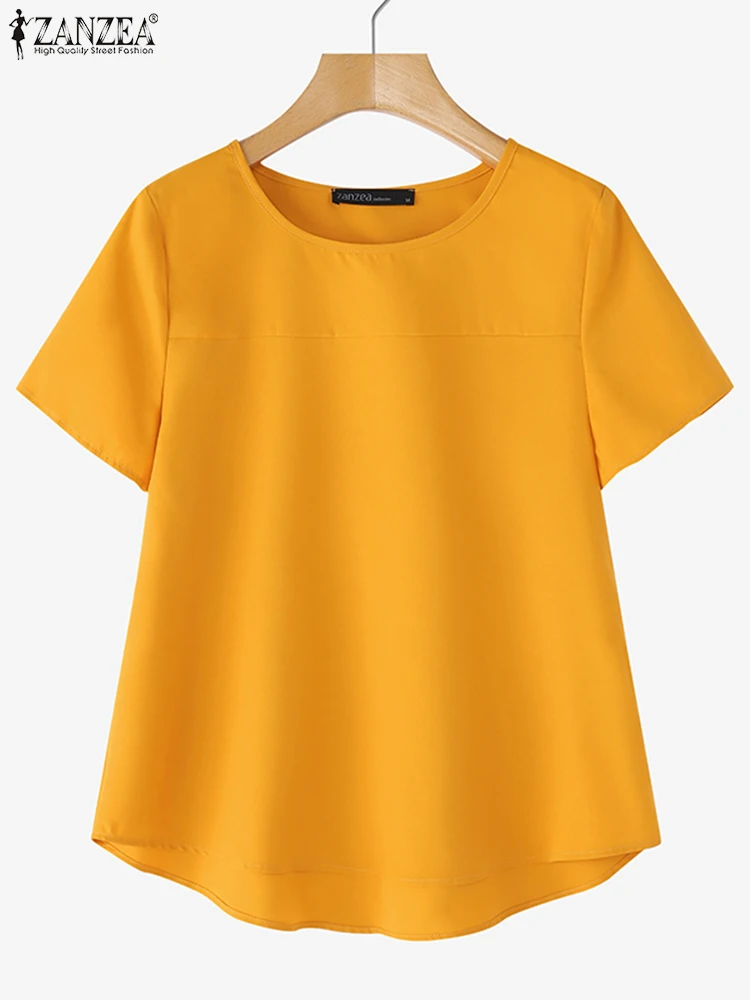 

ZANZEA Short Sleeve Blouse Solid Women Tunic Vintage O Neck Tops 2025 Summer Fashion Casual Loose Oversized Blusas Femininas