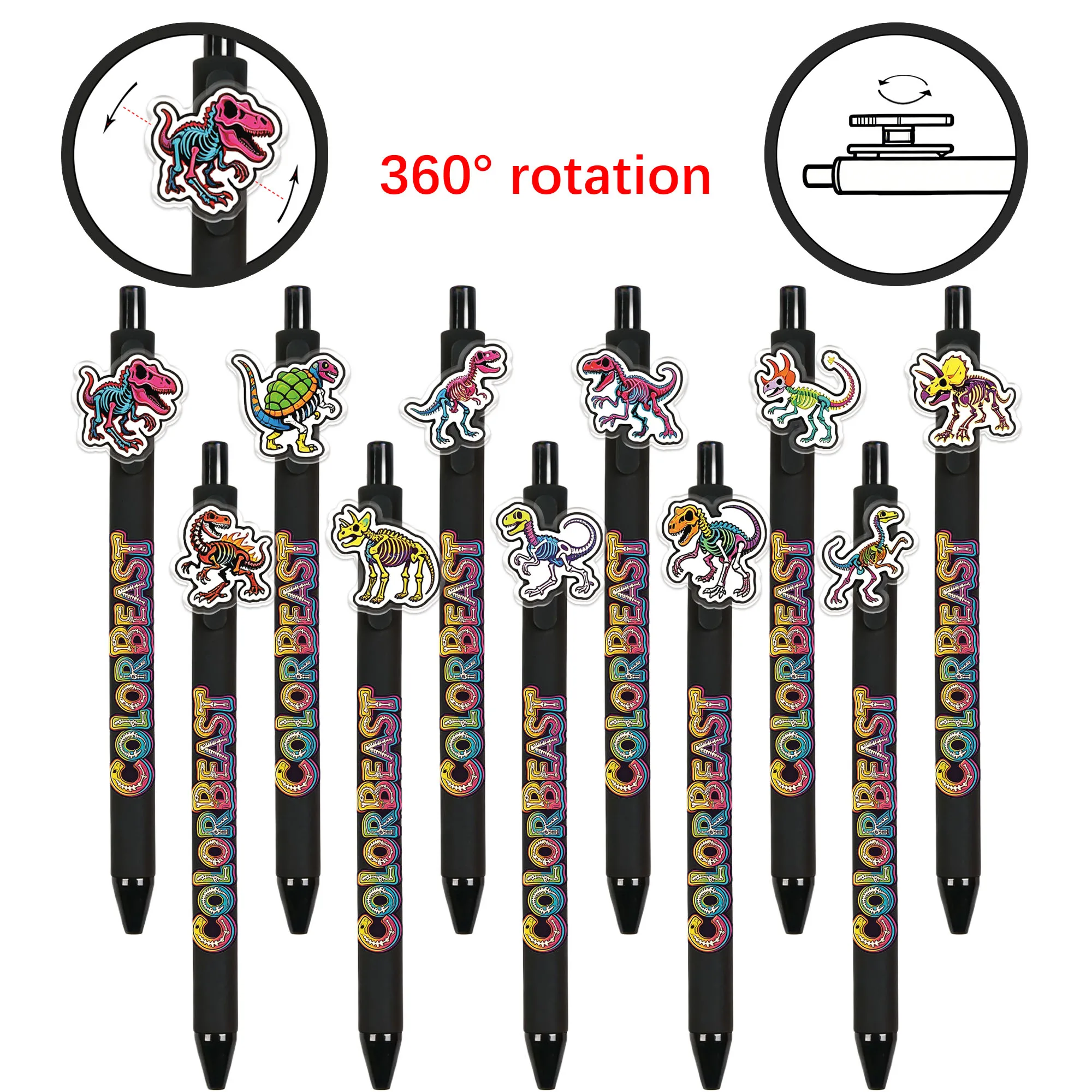

11 PCS Dinosaur Theme Ballpoint Pens - Smooth Writing Gift Pens - Replaceable Pen Caps - Random Patterns