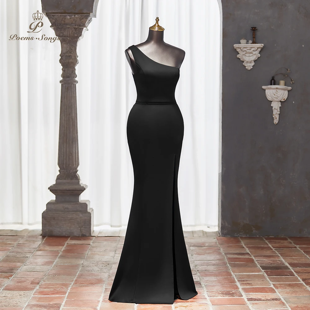 Black One-Shoulder Eye-catching Evening Dress with Mermaid Silhouette and Side Slit vestidos de noche Perfect for Formal Events