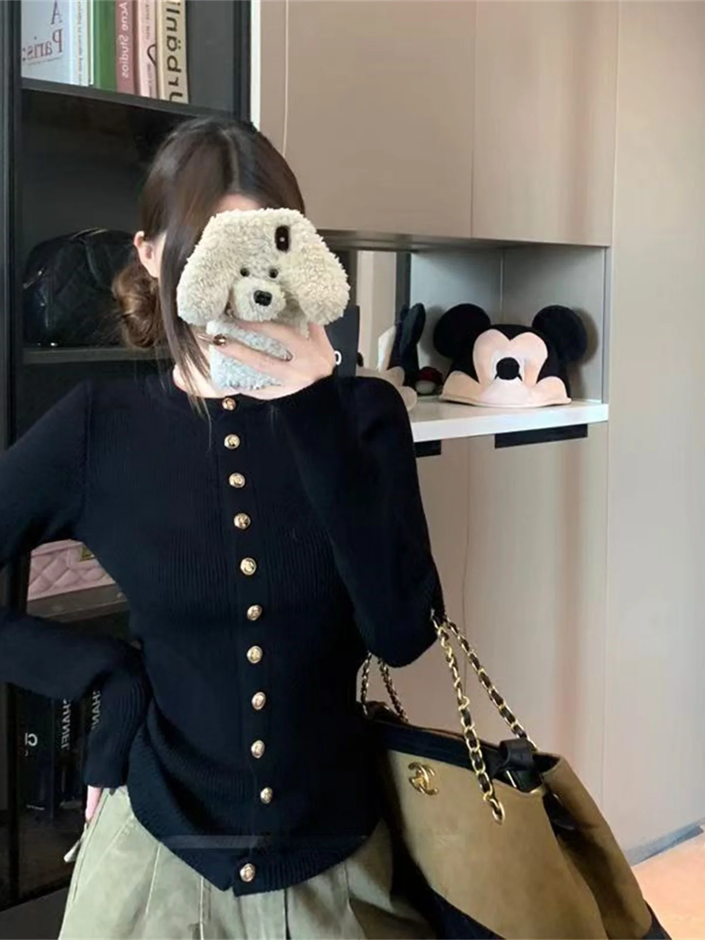 

Женский вязаный топ Ele Bla с длинными рукавами: модный дизайн, стройнящий силуэт, повседневный стиль, универсальный, для осени и весны