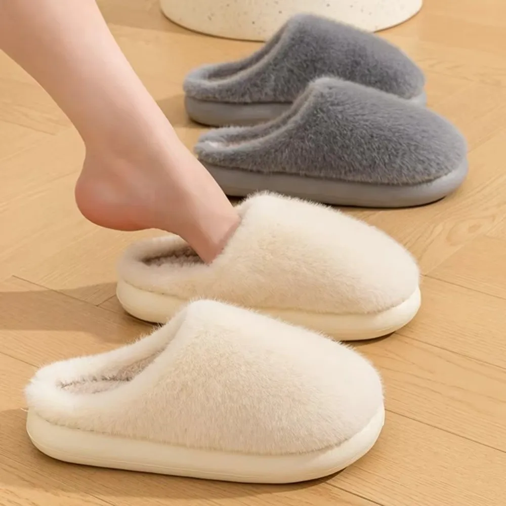فو الفراء الشتاء المنزل نعال تدفئة زلة مقاومة سميكة وحيد نعال من القطن الدافئة لينة مريحة زوجين النعال للنساء والرجال