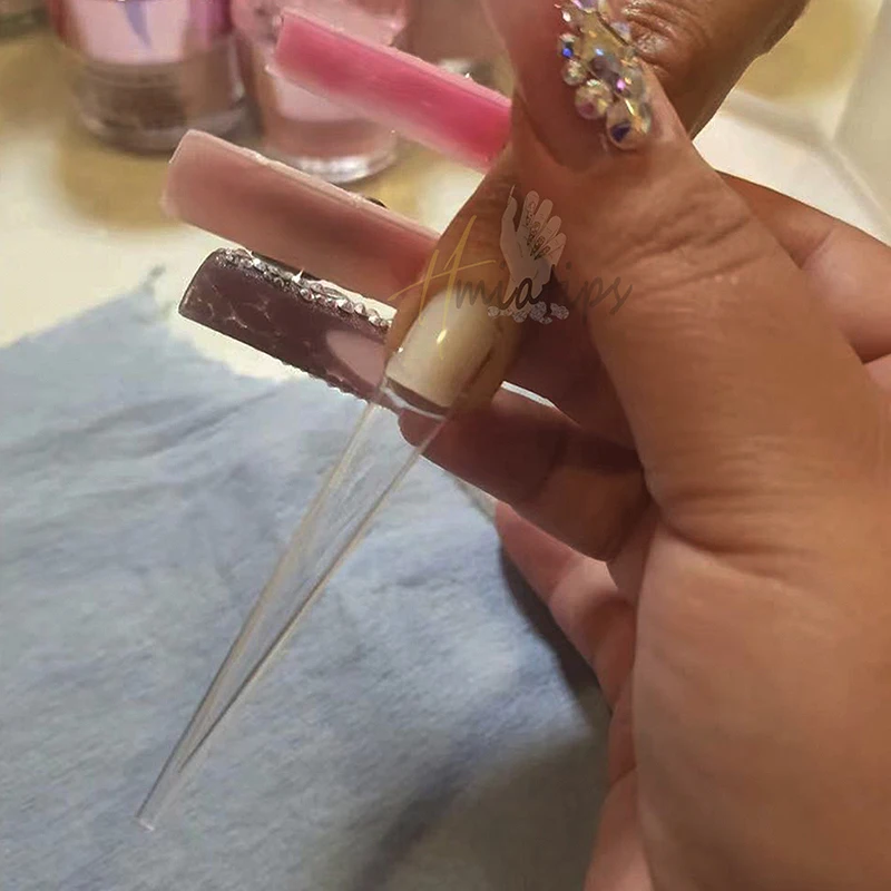 100pcs 5XL Extra Long Stiletto Acrylic Press On Fake Nails Tips Clear Artificial Half Cover False Finger Sculpted Nail Manicure
