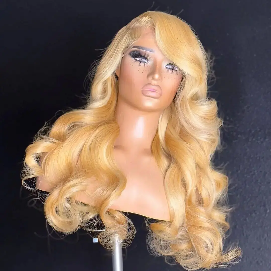 Honey Blonde Highlight Lace Wigs For Women13X4 Synthetic Lace Front Wig Body Wave Pre Plucked With Baby Hair Wig Lace Closured