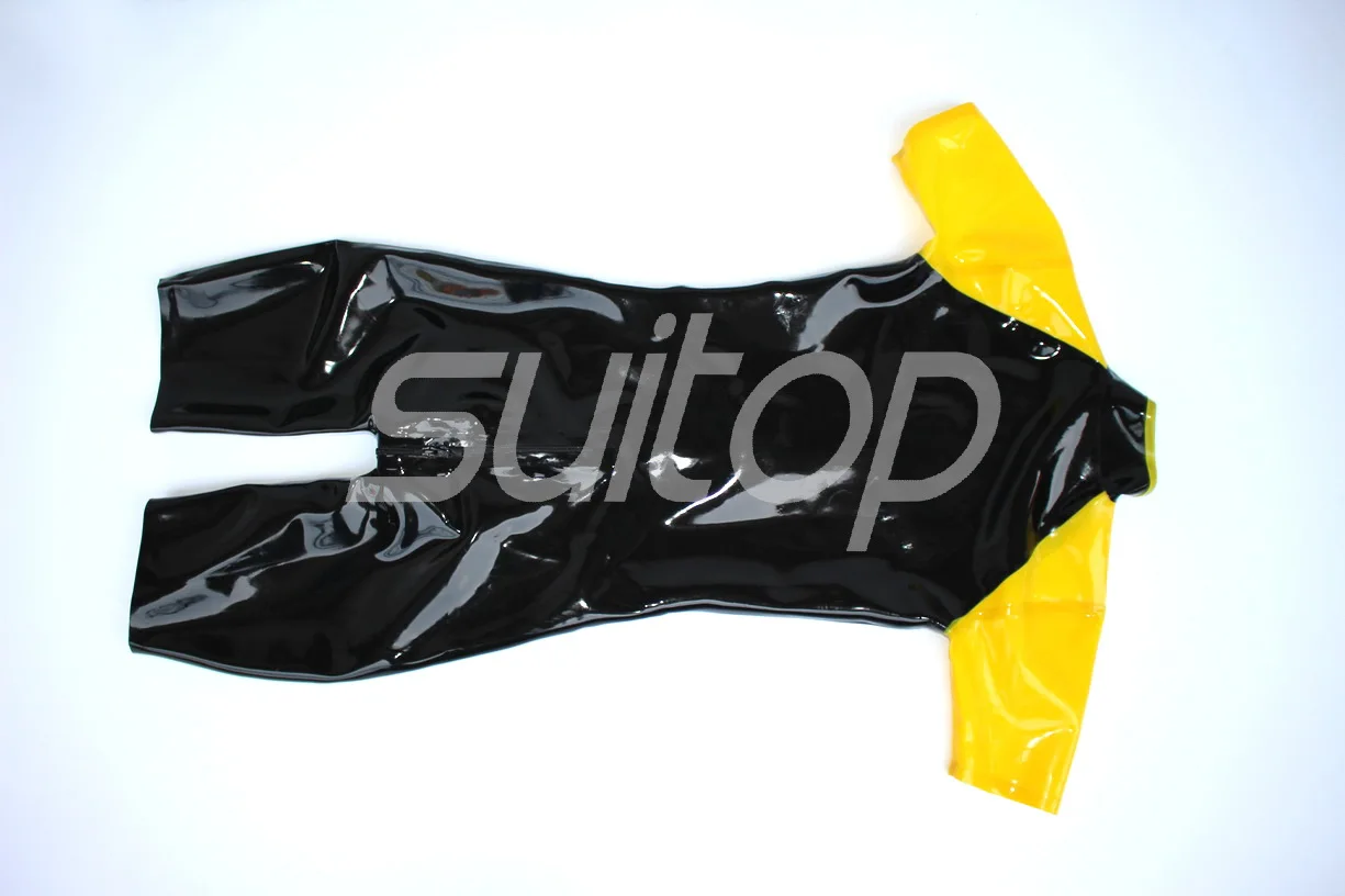 بدلة قطط مطاطية للرجال من اللاتكس الثقيل 0.6 ملم مع سحاب أمامي مع قطع شرطي من السيليكون خارج الصورة الحقيقية