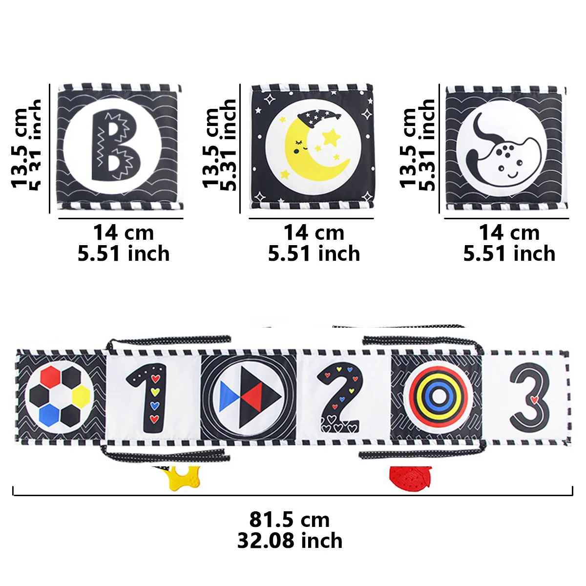 Livre en tissu pour literie de bébé, jouet sensoriel pour bébé à contraste élevé, livre d'activités doux et pliable, favorise le développement visuel du bébé