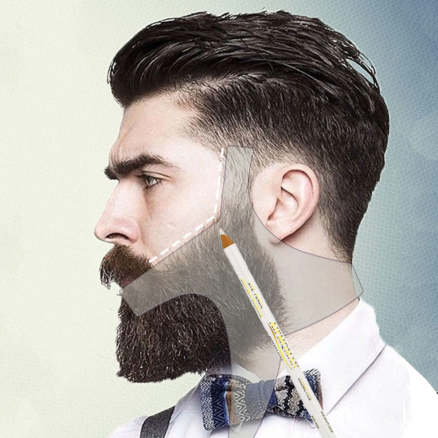 2Pcs Set Beard Template White Pencil Kit Shaper Beard Shaping Tool Styling Barbershop Accessories Edging Comb Pencil Liner