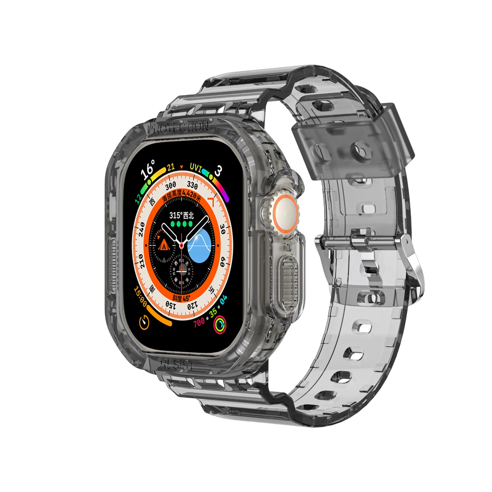 Caixa transparente e cinta integrada pulseira de pulso para apple watch ultra 49mm