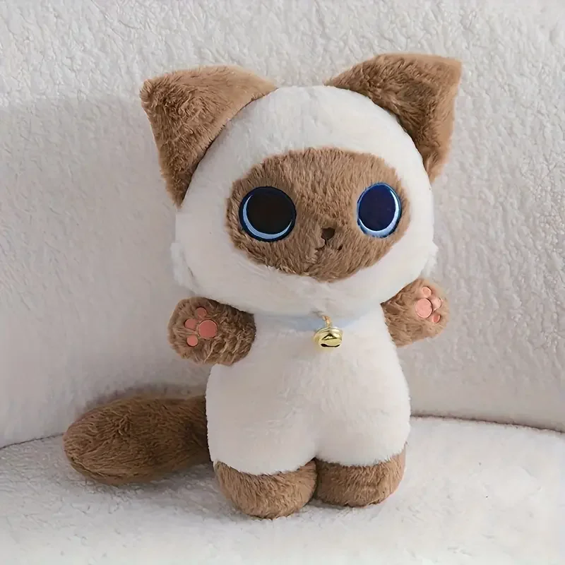 25 سنتيمتر جديد Kawaii لينة الكرتون الحيوان سلسلة سيامي القط مع جرس ألعاب من القطيفة رفيق الدمى هدايا عيد الميلاد للأطفال