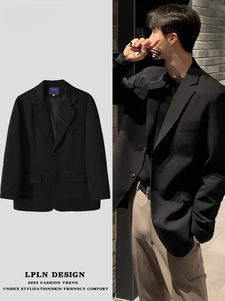 

LPLN Men's Casual Loose Fit Pure Color Suit Jaet Faionable Brand Vintage Simple Design High-End Feeling Busin Gentleman