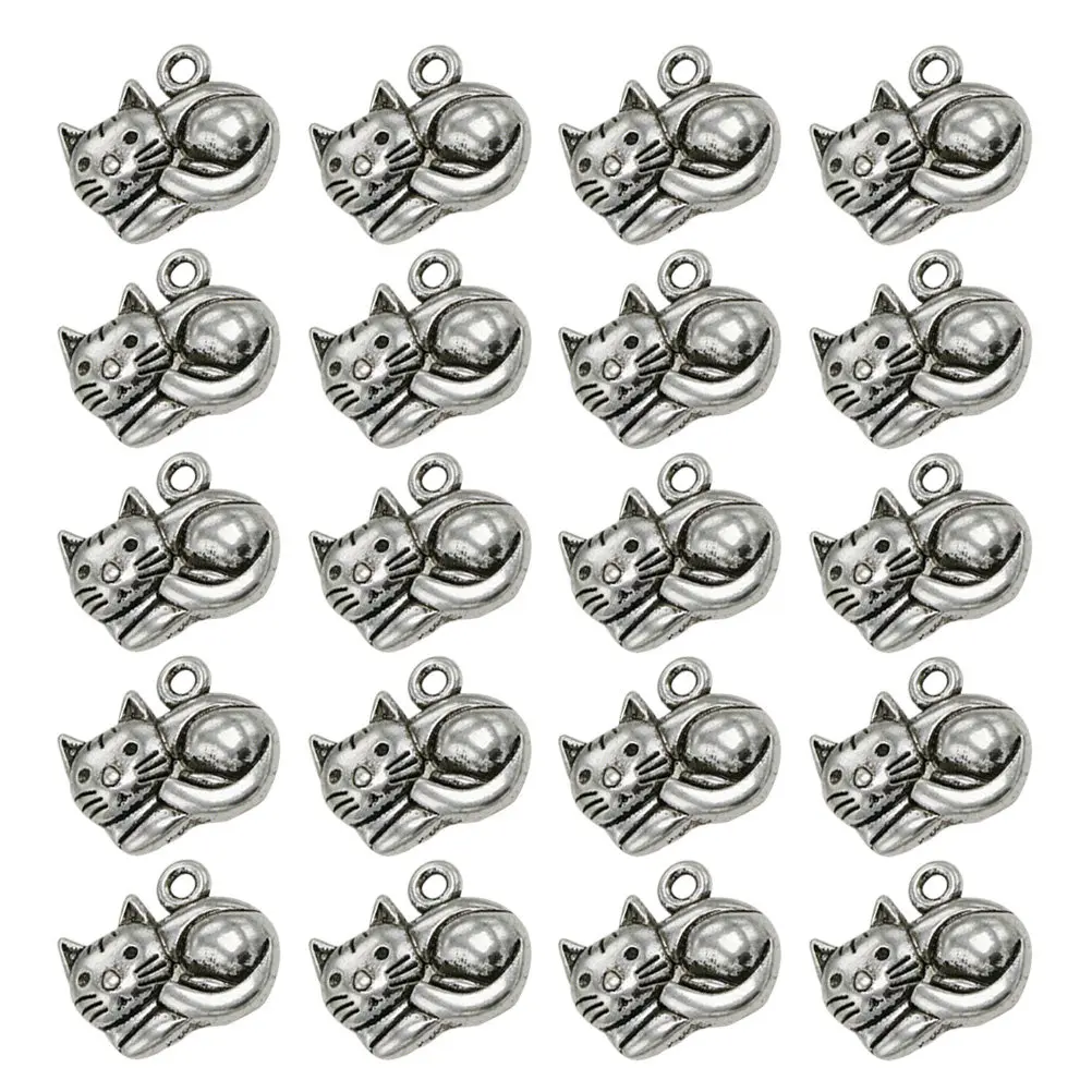 

20Pcs Cute Cat Shape Alloy Pendant Charms DIY Jewelry Making Accessories Silver for Necklace Bracelet Dangle Sweater