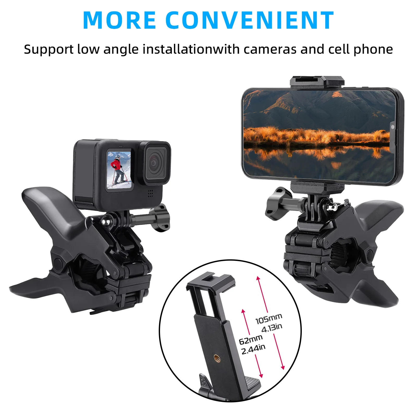 Universal 360 Mount Adjustable Gooseneck Stand Auto Clip Cradle For GoPro ,DJI Osmo other action cameras, For Cell Phone