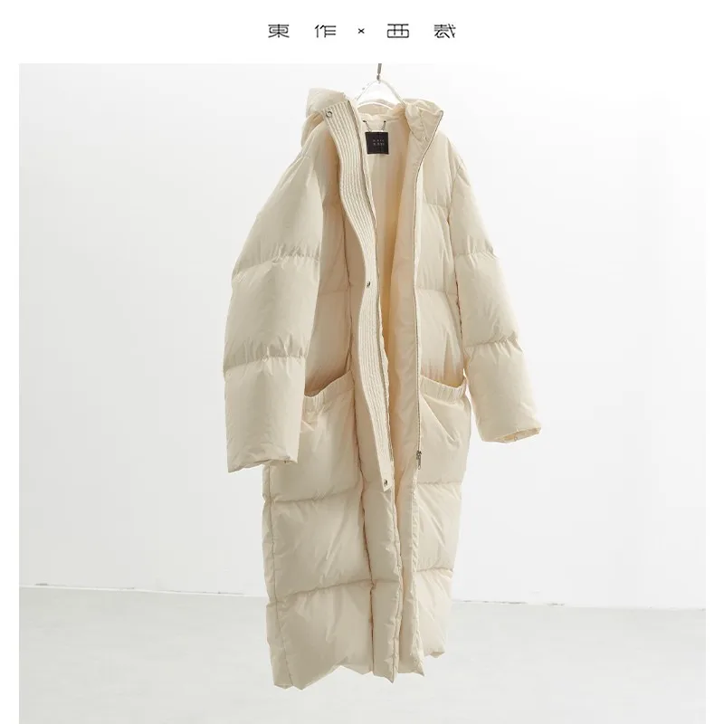 سترة نسائية متوسطة الطول من أوزة ~ معطف دافئ سميك لخريف وشتاء 2025 بلوزة جديدة بقلنسوة