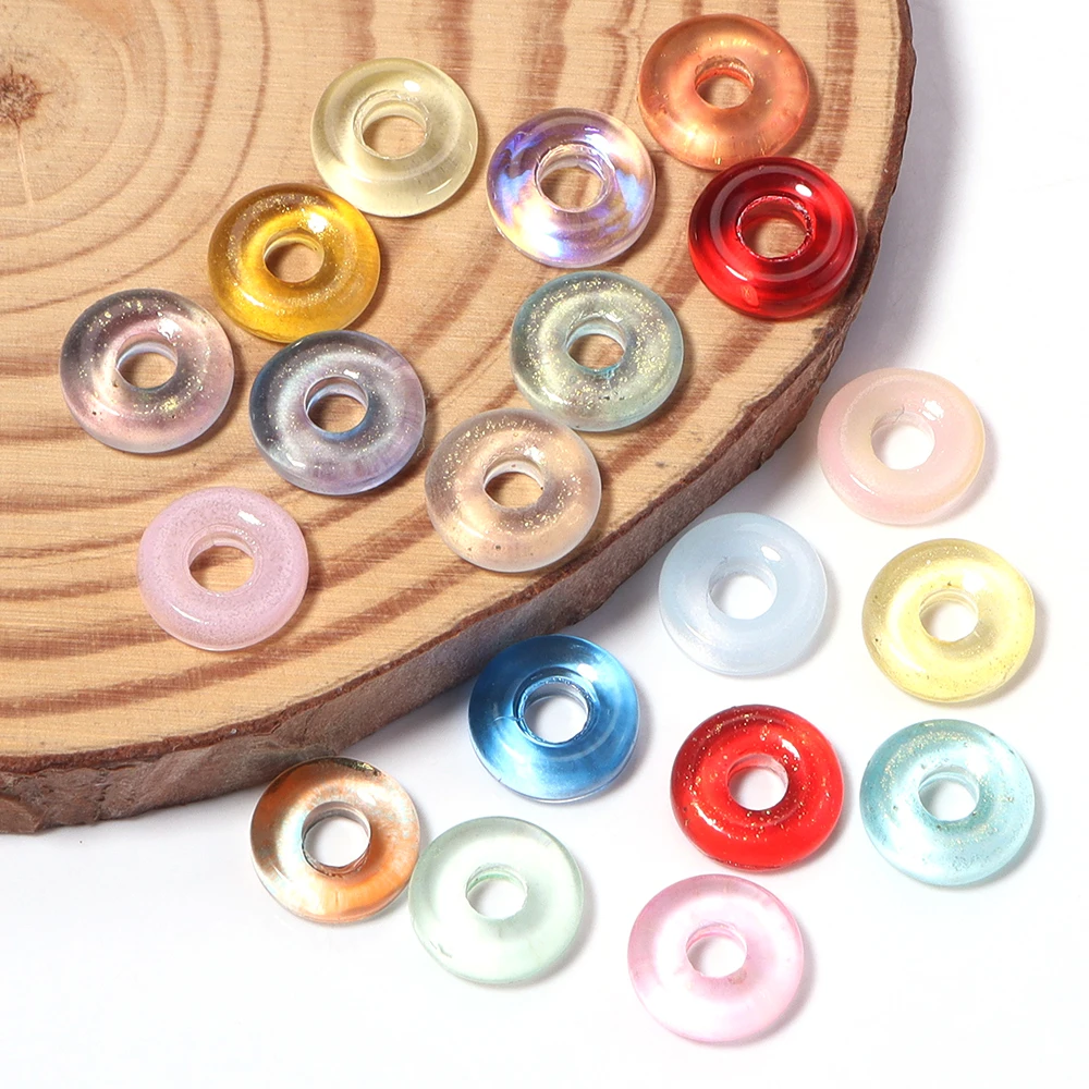 50 Stück/Set 10mm Bunte Donut-Form Lampwork-Perlen Runde Großloch-Glasperlen für DIY Armband Halskette Schmuckherstellung – Detail 4