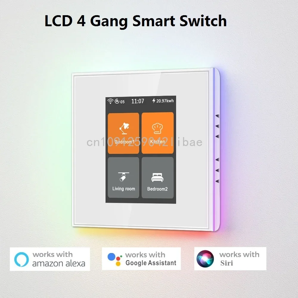L8 LCD Touch Panel Smart Switch 4 Gang Light Lanbon WiFi Mesh Zigbee Support Voice Control Google Alexa Siri Tuya HomeKit