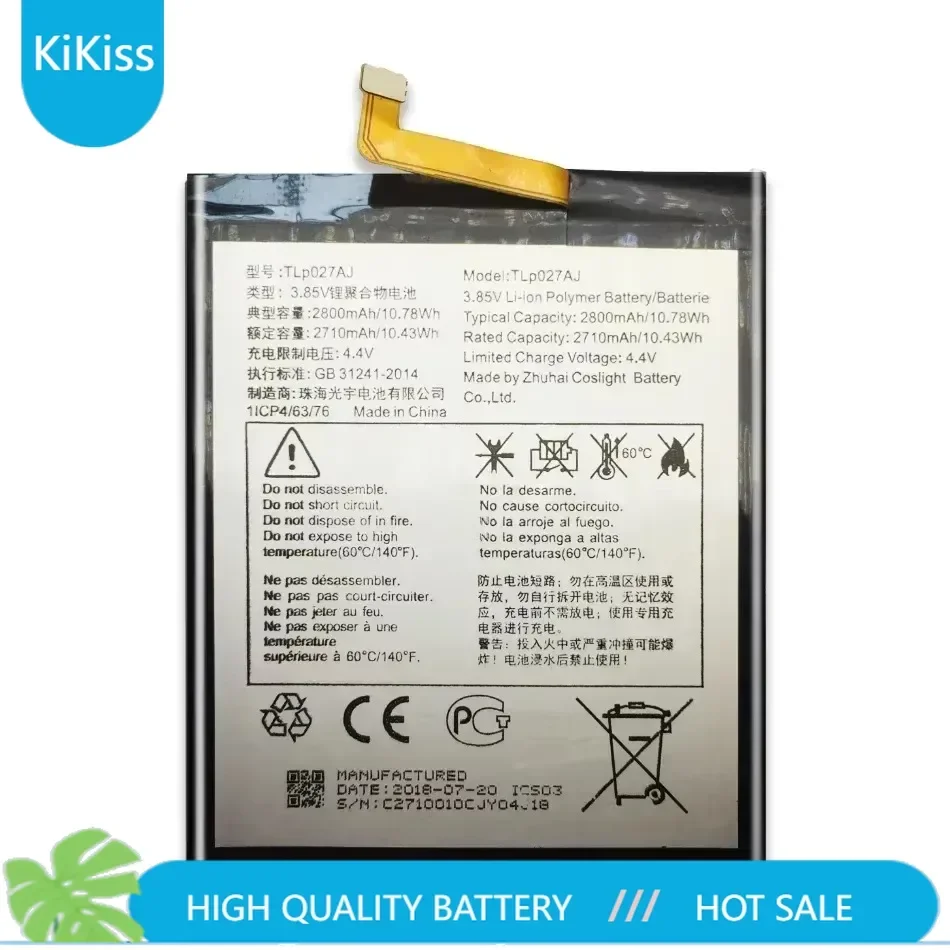 2800mAh TLP027AJ Battery For Alcatel A5 LED OT 8085D 5085Y Idol 5 OT-6085D PULSEMIX 5085C/ TCL 750 X1 PLUS Mobile Phone