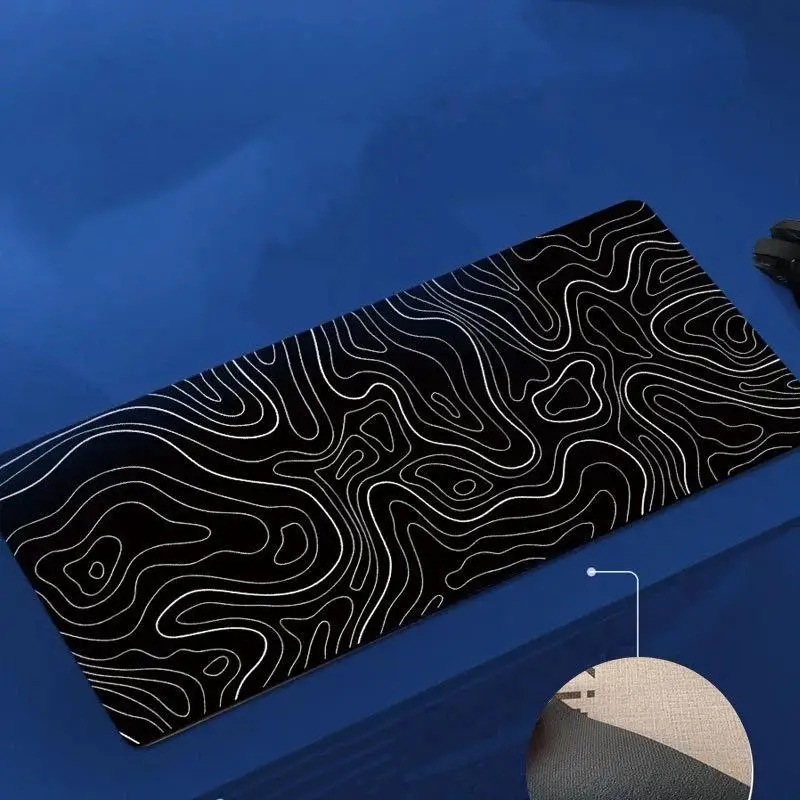 Large Topographic Gaming Mouse Pad Washable Non-Slip Extended Desk Keyboard Mat Black White for Gamer Office