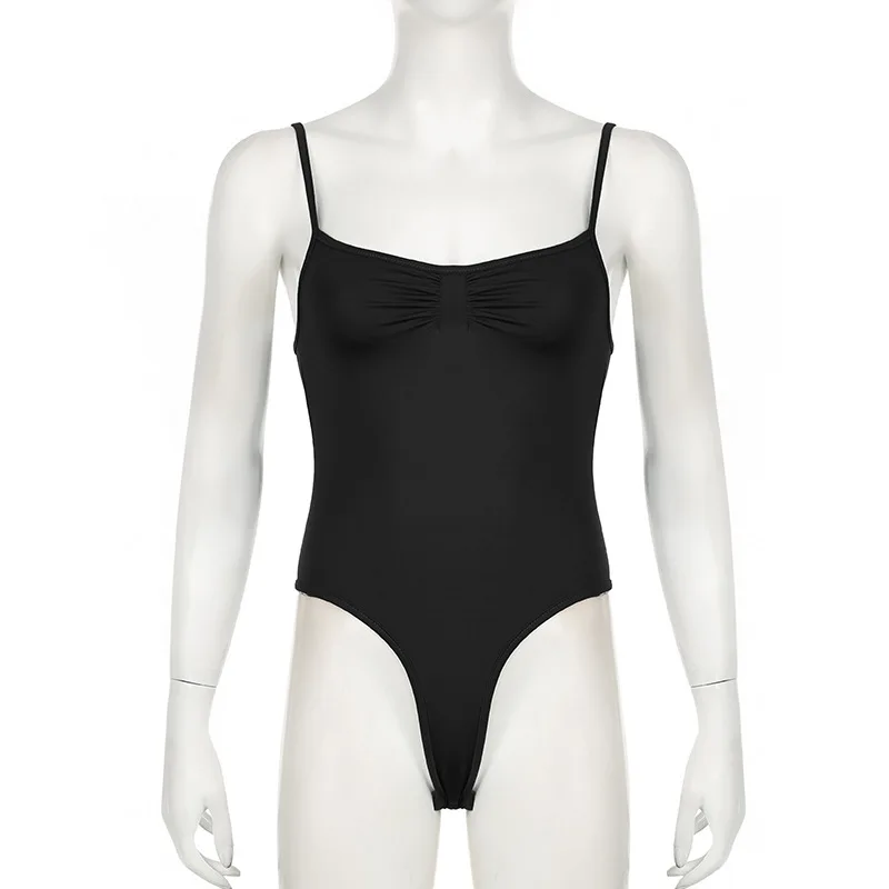 Sweetown – body sans manches pour femmes, froncé, Sexy, bretelles Spaghetti, noir, solide, Simple, basique, Camisole de vacances