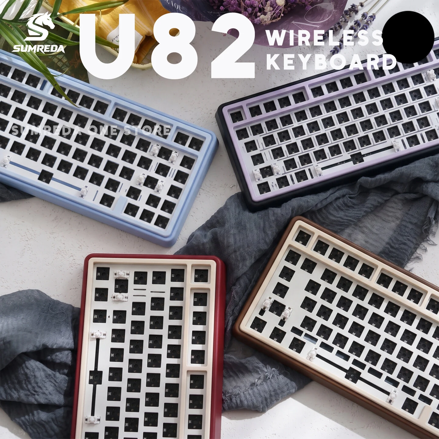 SUMREDA U82 Wireless Pink Cute Fresh Gaming Custom Mechanical Keyboard Kit 75% Bluetooth  2.4G Wired RGB Hotswap Gamer Keyboard