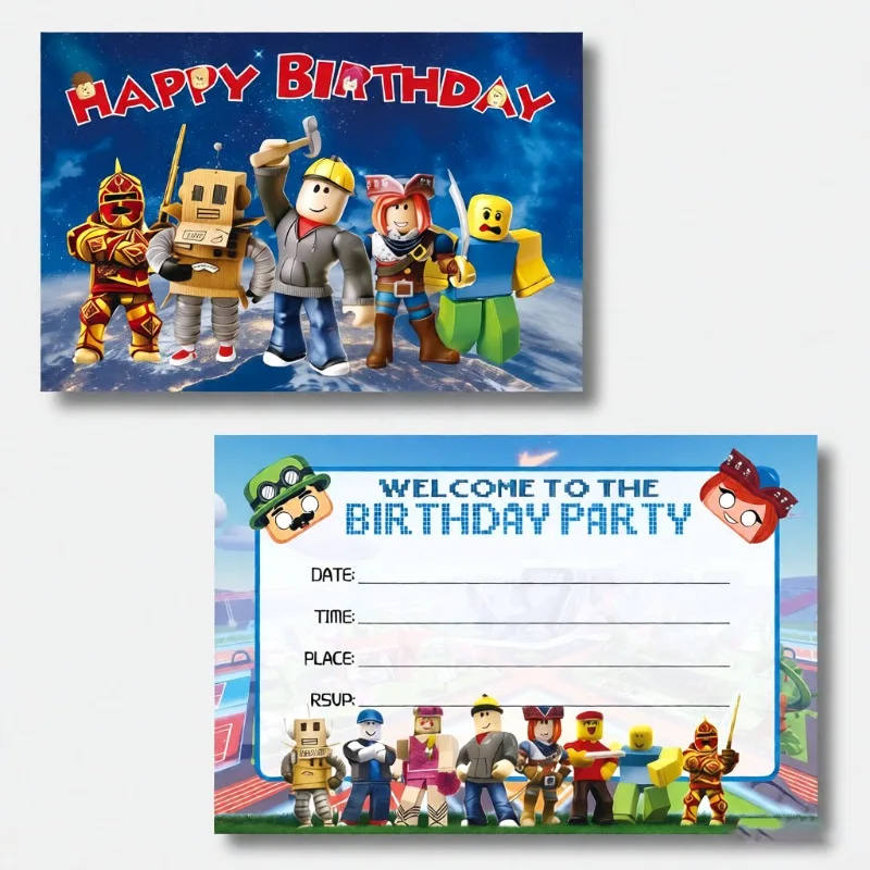 Cartes d'invitation Roblox, 10 pièces, fournitures de décoration de fête d'anniversaire, cartes en papier de Type Page unique pour événements, cadeaux de fête pour enfants garçons