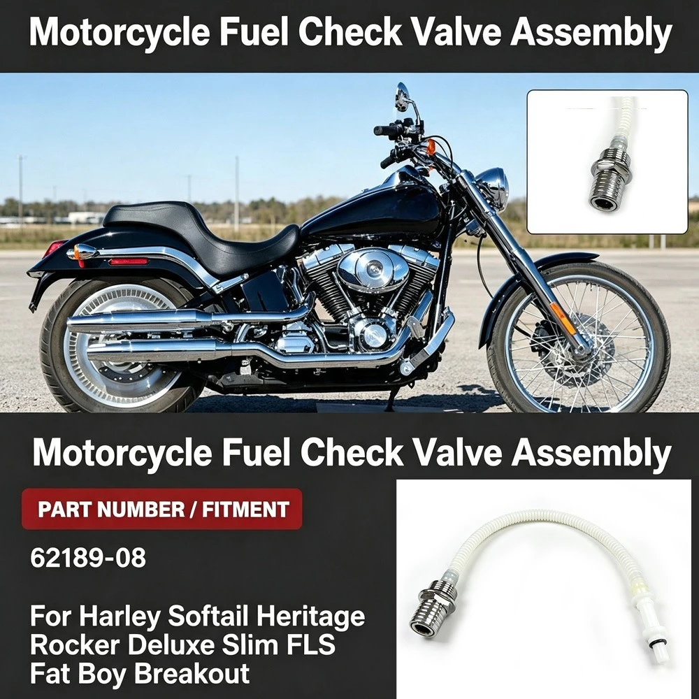 Motorcycle Fuel Check Valve Assembly for Harley Softail Models 2008-2017 Replaces # 62189-08