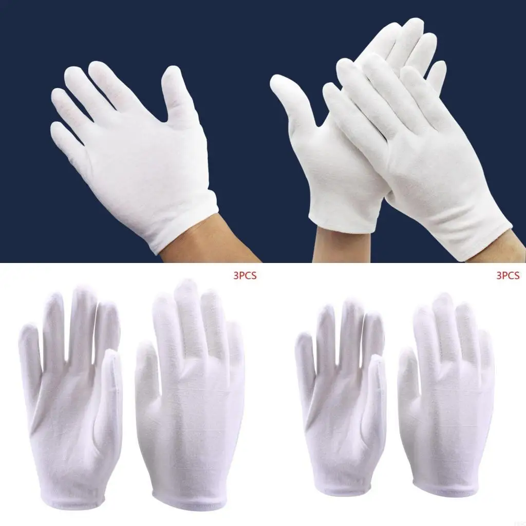 195C 3 Pairs White Cotton Gloves Coin Gloves Cleaning Jewelry Silver Inspection