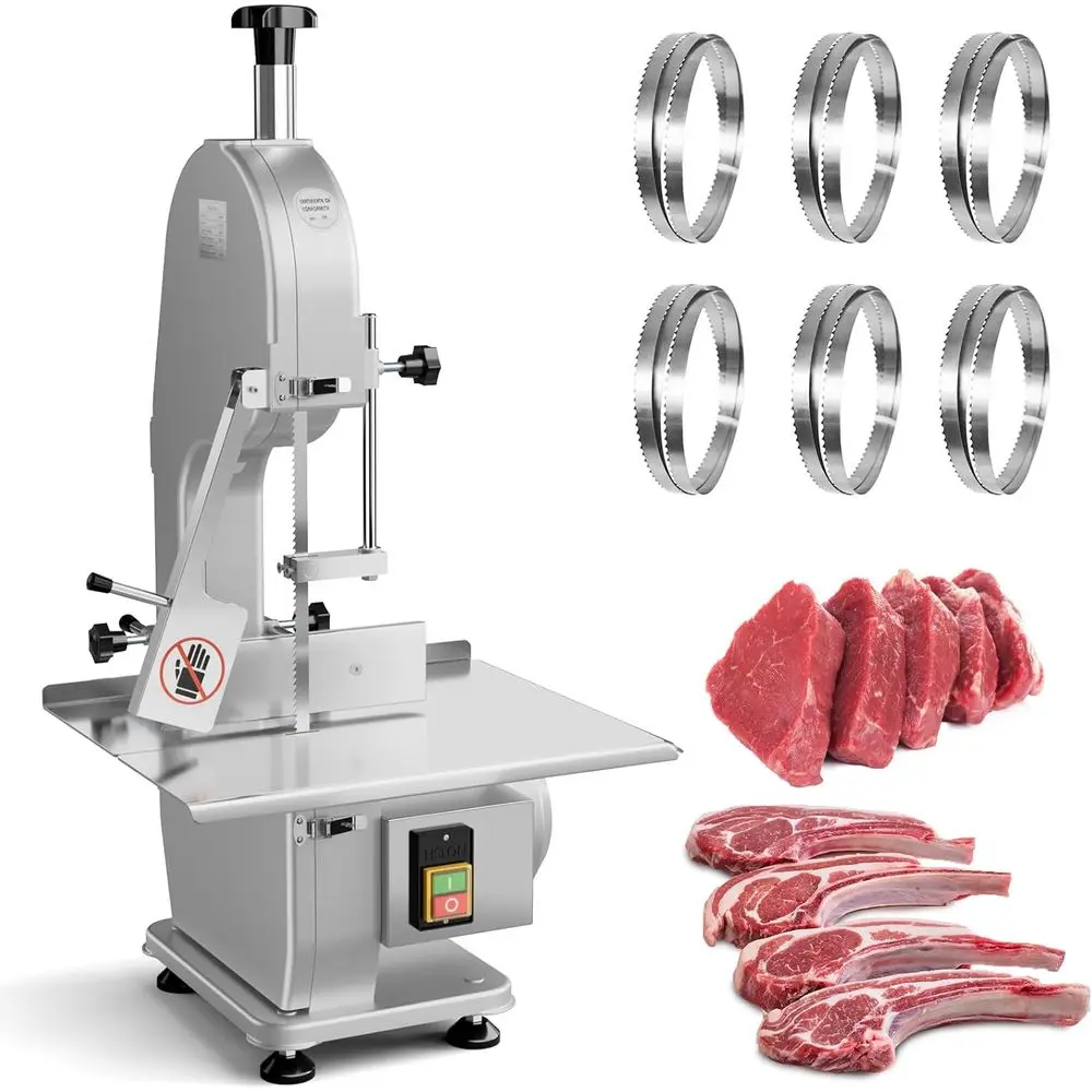 

1500W Electric Bone Saw, 0.8-5.9 Cutting Thickness, 2.6 HP Meat Cutting Bandsaw, 110V Commercial, 20x15 Table, Stainless Steel,