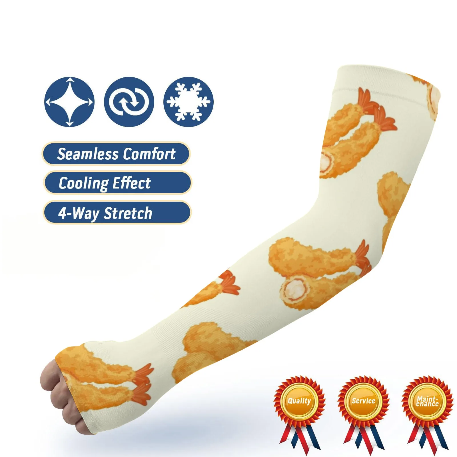 Fundas enfriadoras con diseño de camarones fritos vibrantes personalizables: elásticas, con protección UV, transpirables y de secado rápido para días activos al aire libre
