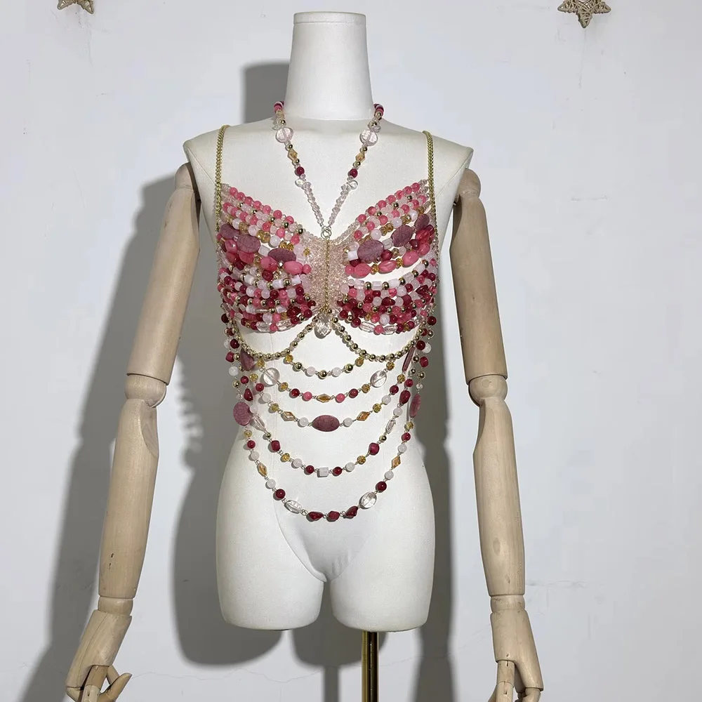 Light Luxury Acrylic Bead Bra, Backless Women'S Vest, Hanging Neck, Sexy Corset, Body Chain Bra, Outerwear, Hot Girl Strapless
