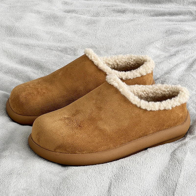 

Plush Boken Shoes A New Winter Semi Slipper with Anti Slip Performance Wearing A Warm Couple Style Lazy Fluffy Cotton Shoe
